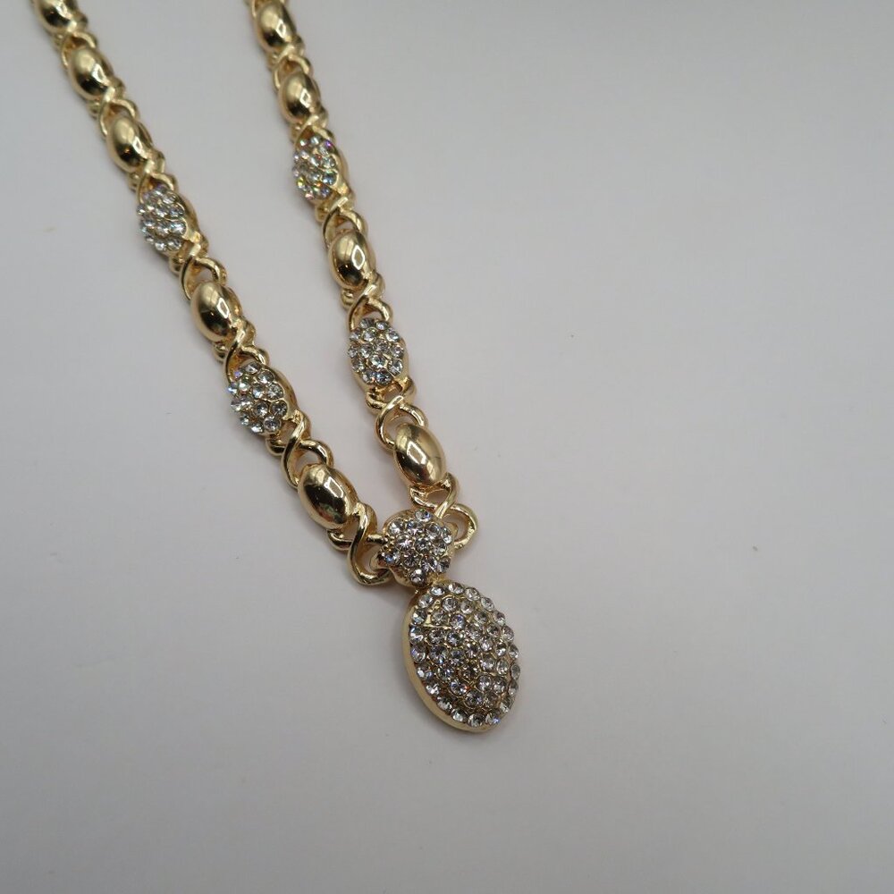 Gold Tone Rhinestone Necklace and Bracelet Set - Picture 6 of 14